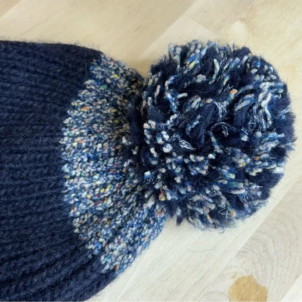 J Crew Italian Wool Blend Spark Stripe Toque Winter Hat Pom Pom